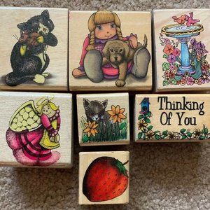 Lot Of 7 Sky Kids 1998 Mounted Rubber Stamps